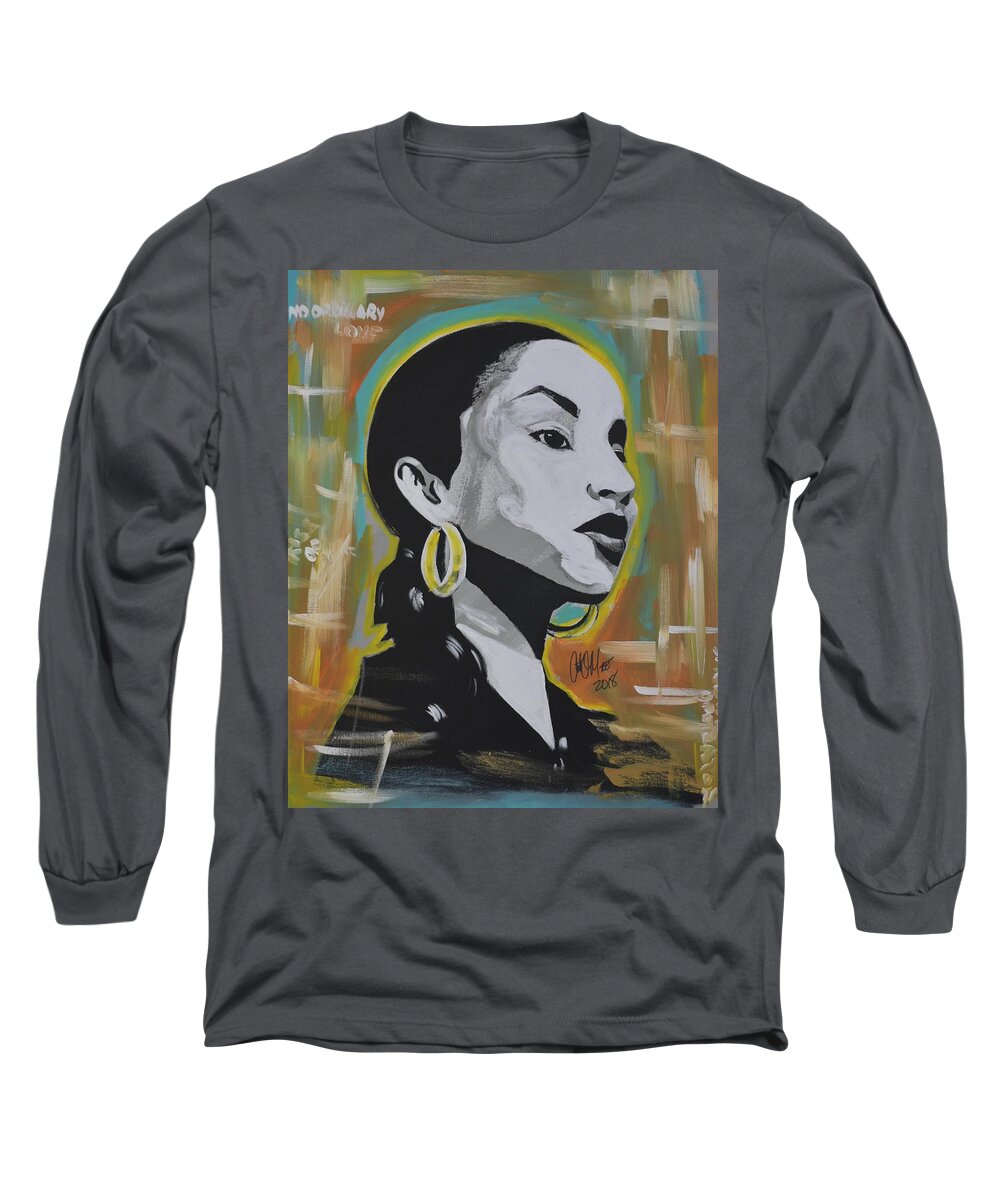 Sade Long Sleeve T-Shirt featuring the painting Sweet Sade by Antonio Moore