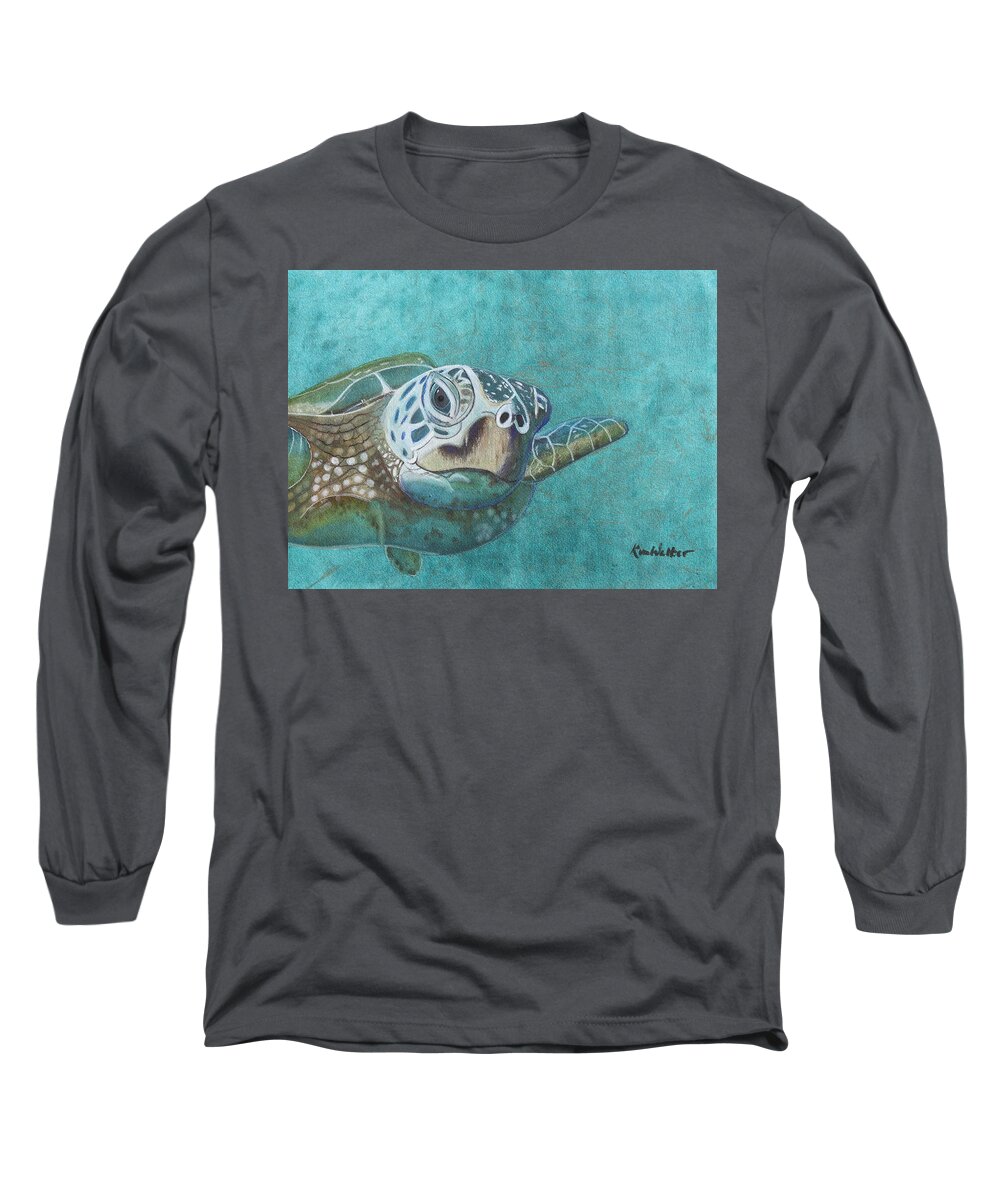 Ocean Long Sleeve T-Shirt featuring the painting Swimming Along Watercolor by Kimberly Walker