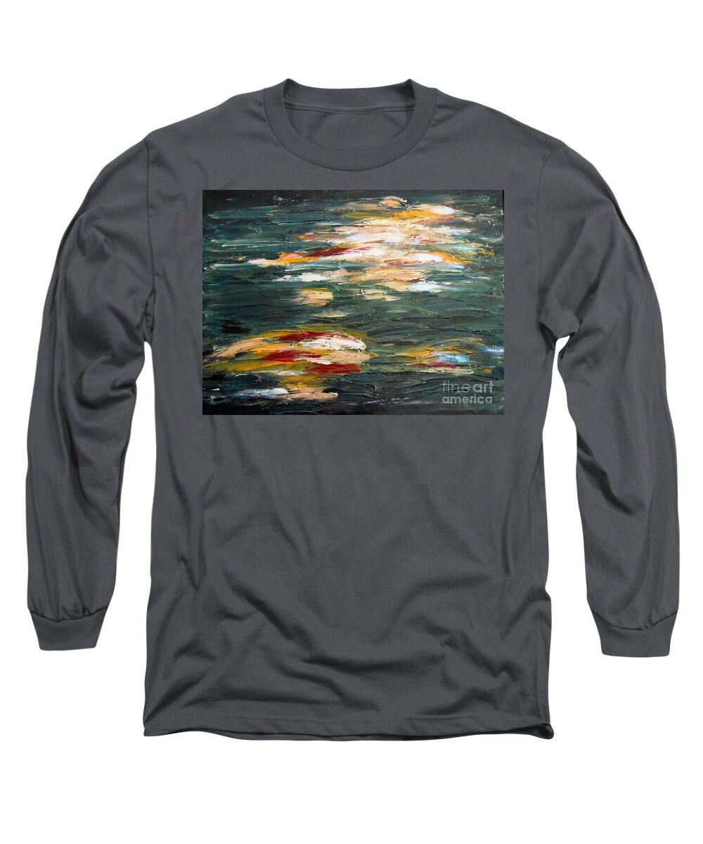 Abstract Long Sleeve T-Shirt featuring the painting Swimming Upstream by Petra Burgmann