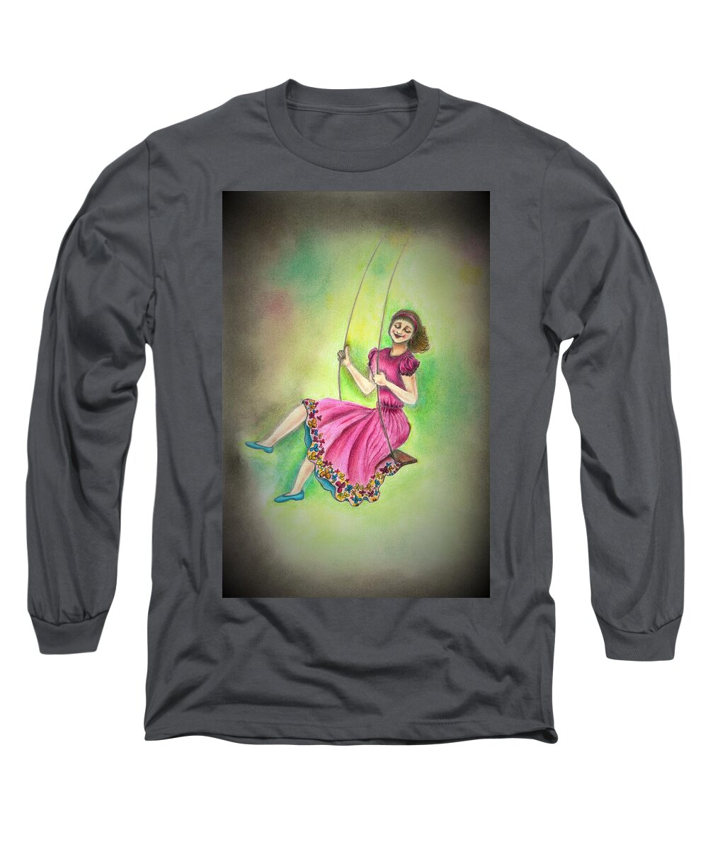 Girl Long Sleeve T-Shirt featuring the drawing Joy by Tara Krishna