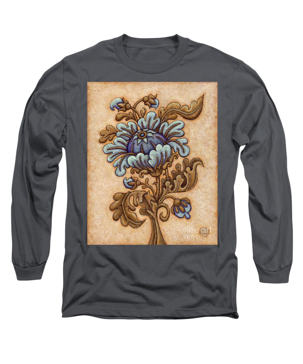 Floral Long Sleeve T-Shirt featuring the painting Tapestry Flower 5 by Amy E Fraser