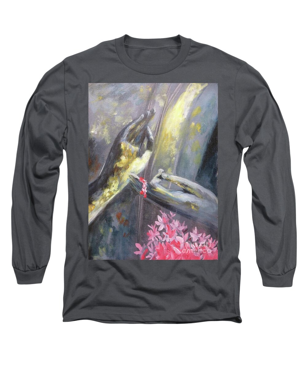 Dharma Long Sleeve T-Shirt featuring the painting Teaching Buddha, Dharma Chakra by Lizzy Forrester