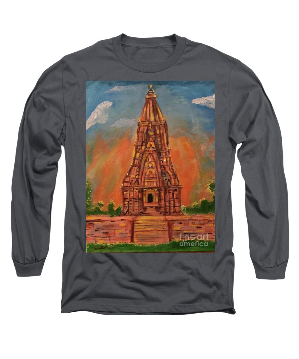 South Indian Temples Long Sleeve T-Shirt featuring the painting Temple 2 by Brindha Naveen