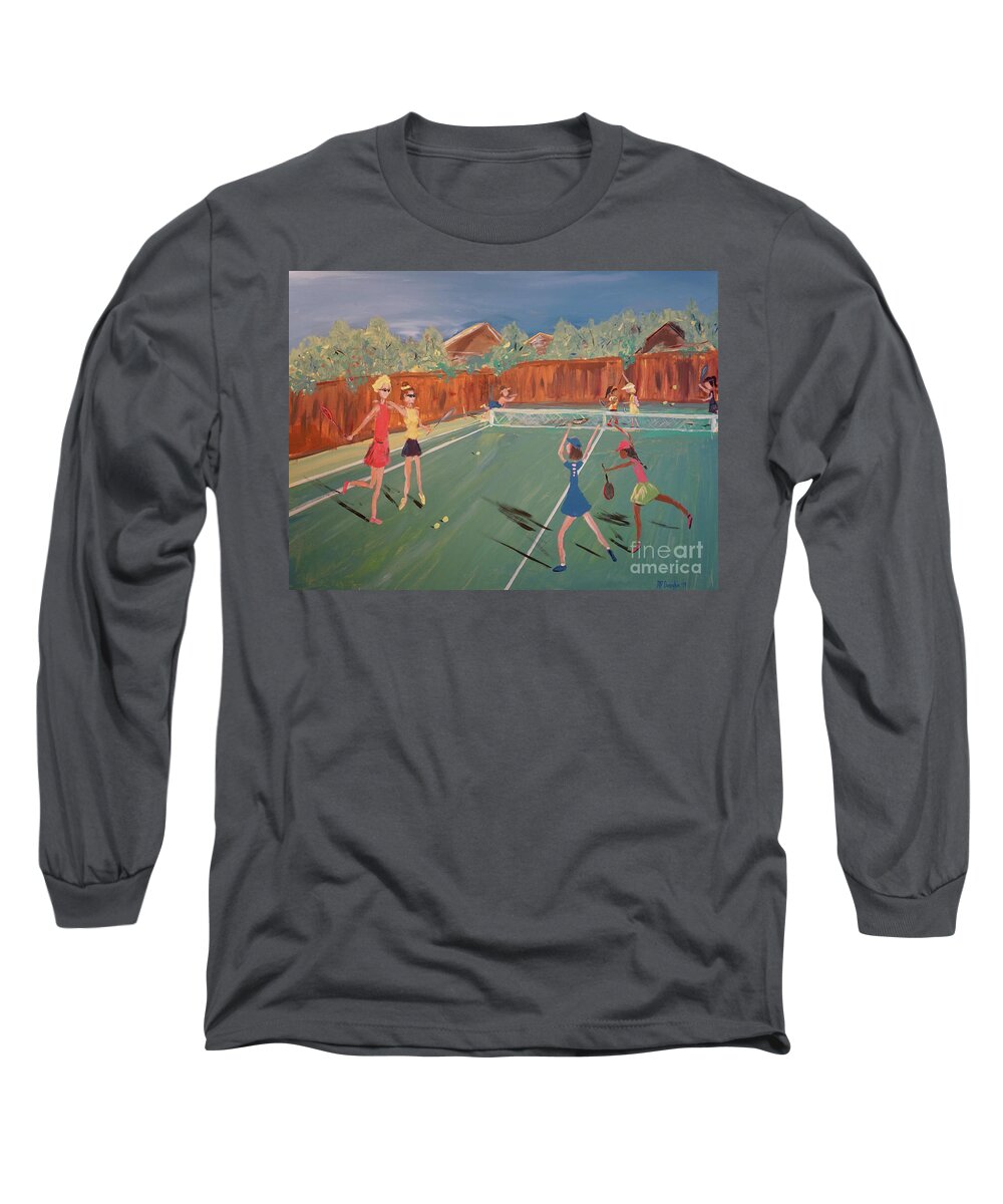 Tennis Girls Long Sleeve T-Shirt featuring the painting Tennis Girls by Patty Donoghue