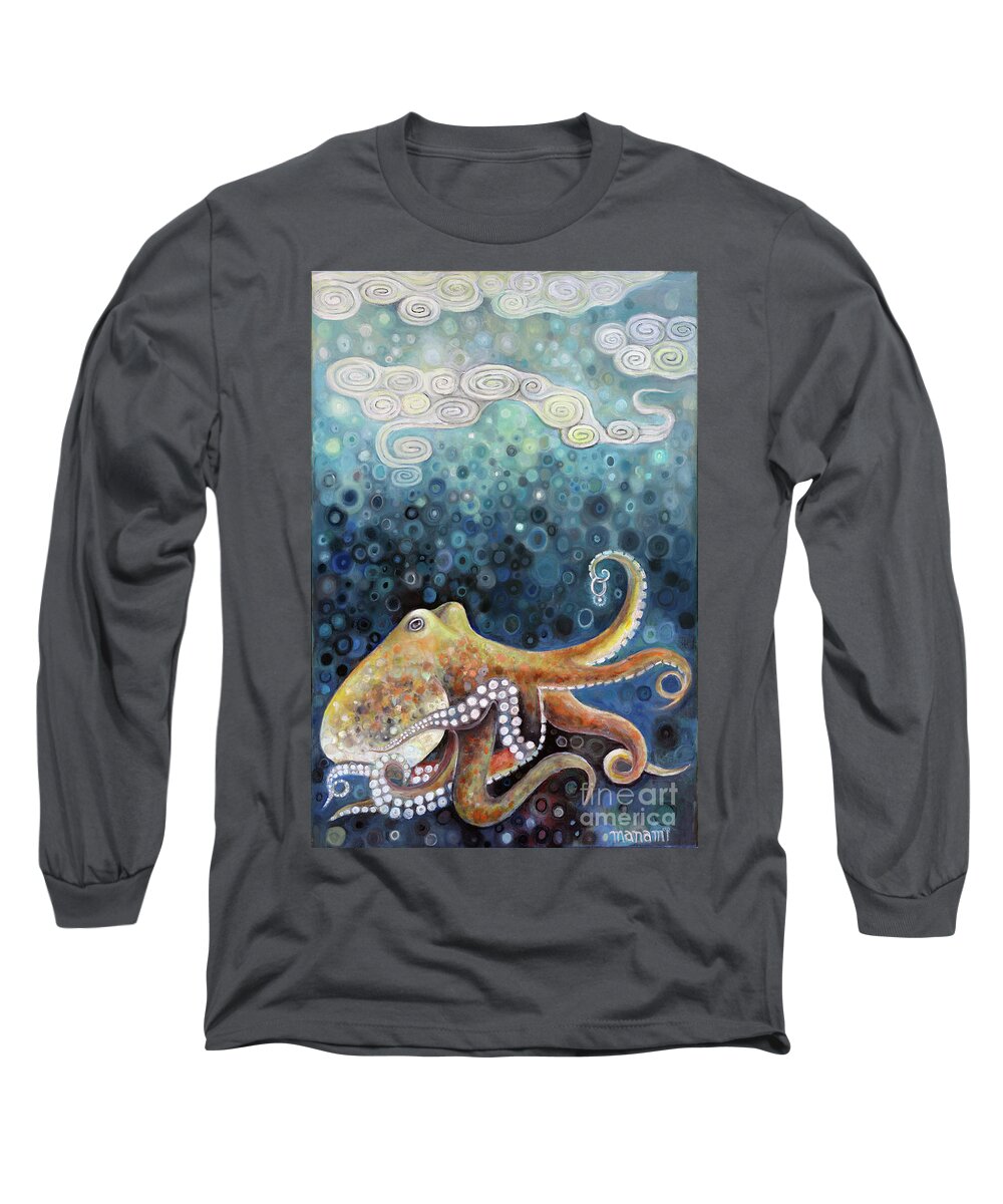 Octopus Long Sleeve T-Shirt featuring the painting Tentacle Treasure by Manami Lingerfelt