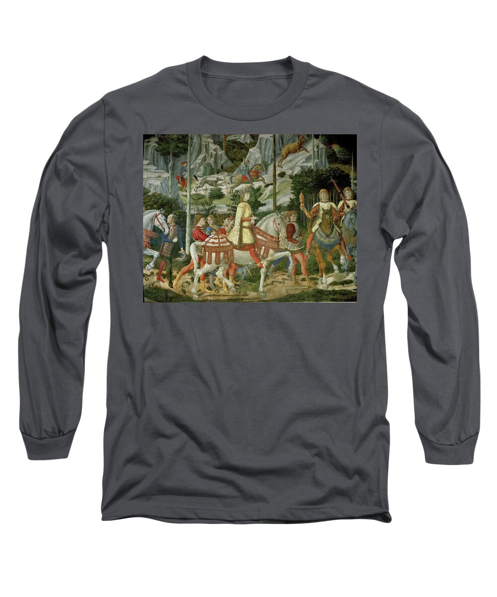 Benozzo Gozzoli Long Sleeve T-Shirt featuring the painting The Adoration of the Magi Lorenzo il Magnifico. Lorenzo il Magnifico and his courtiers, 1459. by Benozzo Gozzoli -1420-1497-