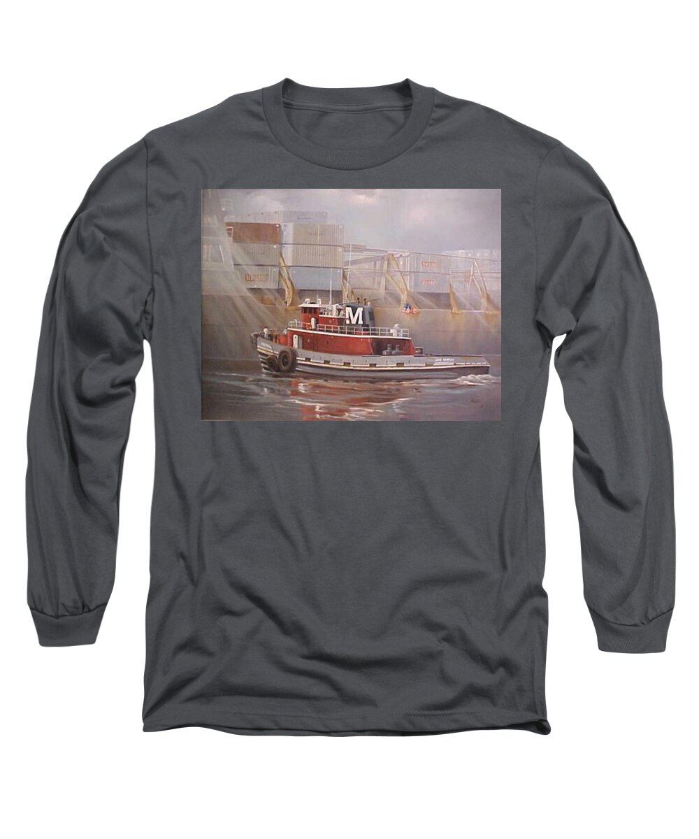Ann Moran Long Sleeve T-Shirt featuring the painting The Ann Moran Tugboat by Teresa Trotter