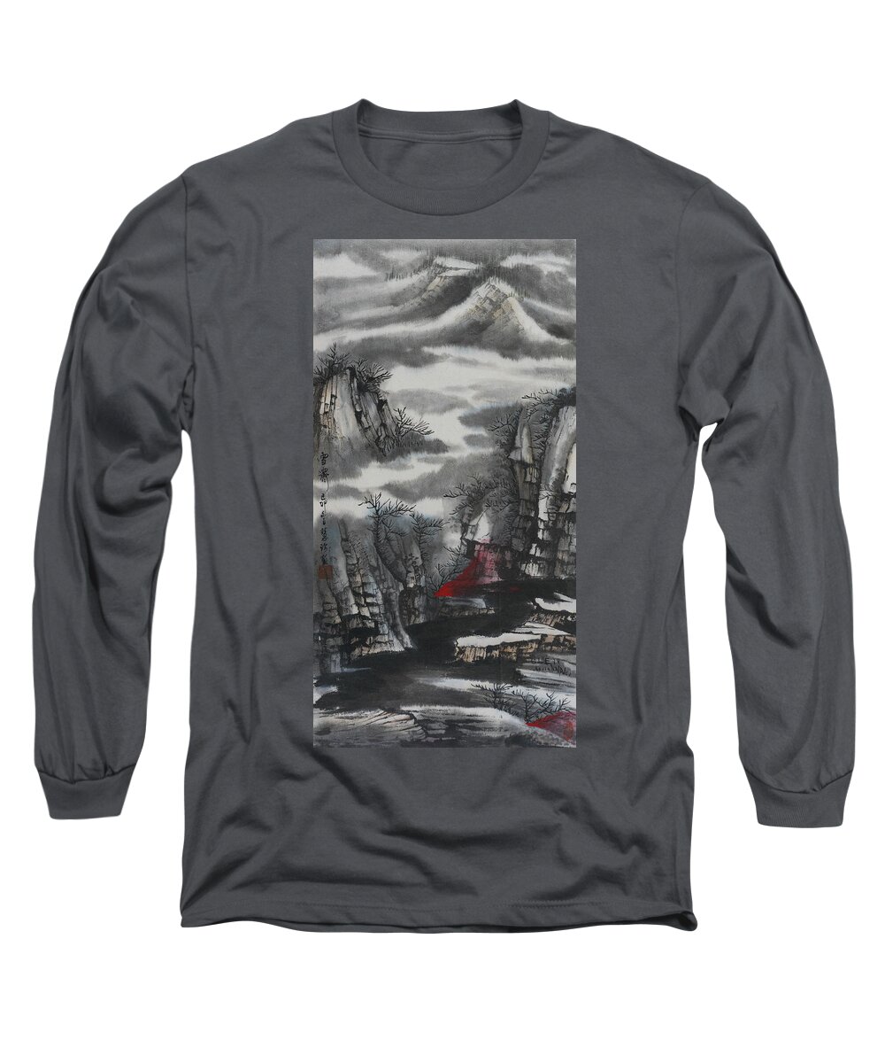 Chinese Watercolor Long Sleeve T-Shirt featuring the painting The Four Seasons Version 1 - Winter by Jenny Sanders