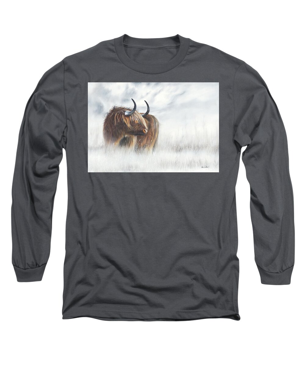 Highland Cow Long Sleeve T-Shirt featuring the painting The Highlander by Peter Williams