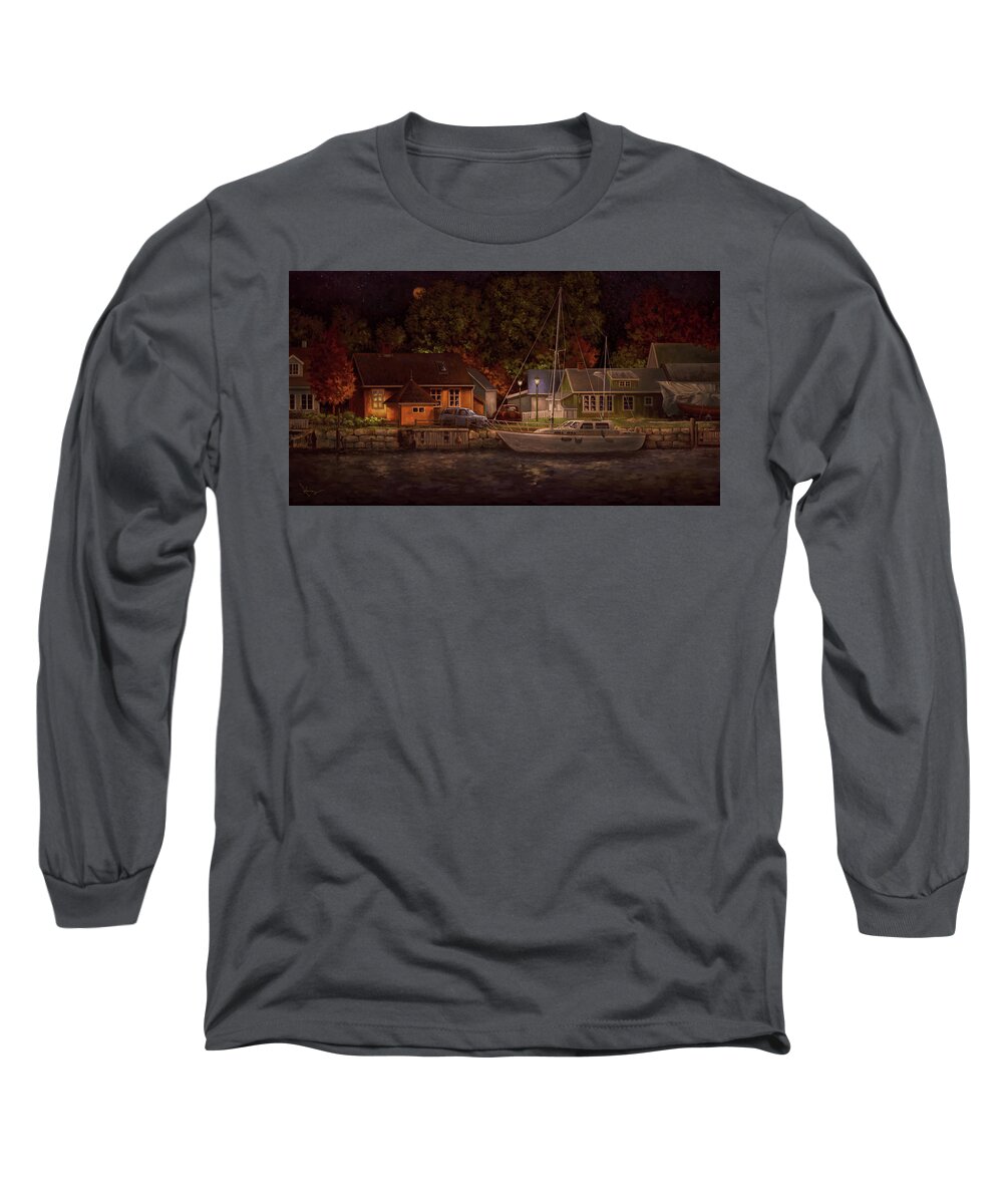 Boat Long Sleeve T-Shirt featuring the painting The Meeting Place by Hans Neuhart
