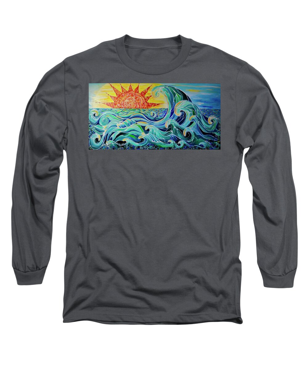 Waves Long Sleeve T-Shirt featuring the painting The Mother Wave by Patricia Arroyo