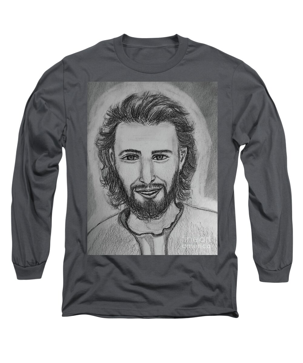  Long Sleeve T-Shirt featuring the drawing The Nazarene by Brindha Naveen