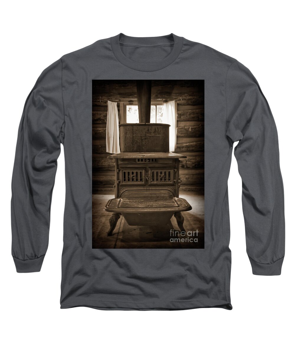 Sharlot Hall Museum Long Sleeve T-Shirt featuring the photograph The Stove In The Cabin by Kirt Tisdale