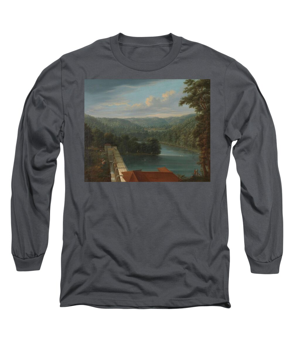 Canvas Long Sleeve T-Shirt featuring the painting The Water Reservoirs, the so-called Bends, in Belgrade Forest. The water reservoirs, known as the... by Johann Christian Vollerdt