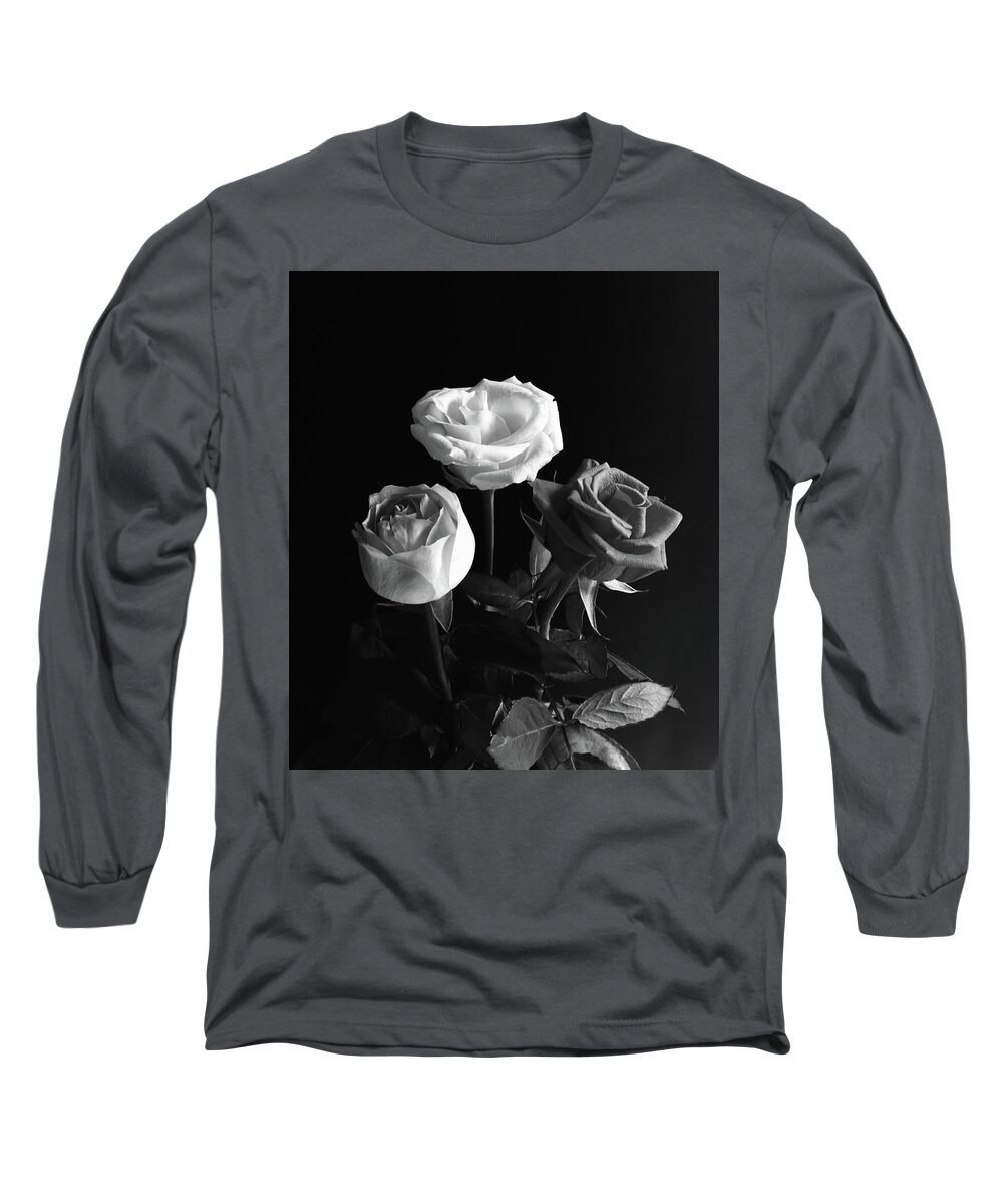 Three Roses Long Sleeve T-Shirt featuring the photograph Three Roses Monochrome by Jeff Townsend