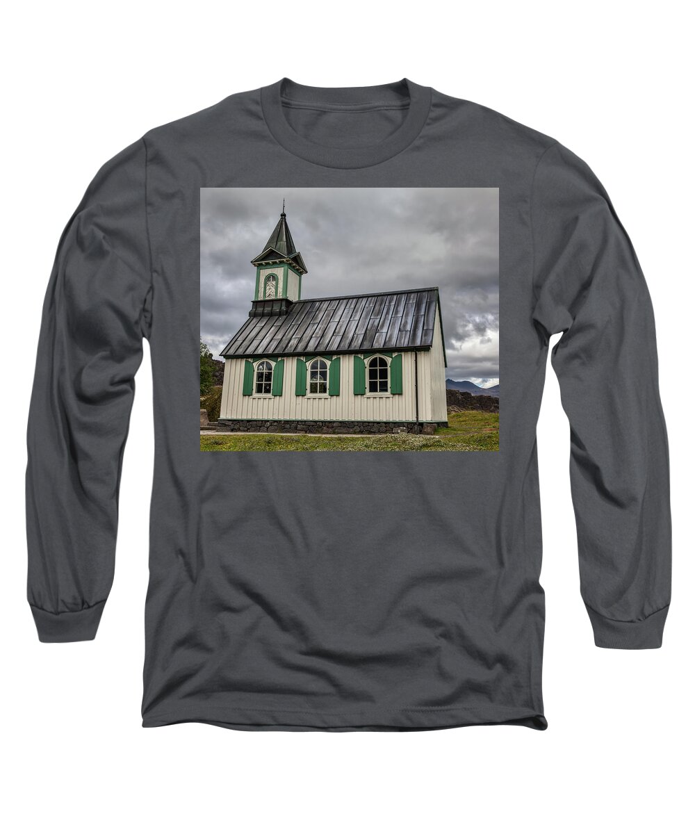 Iceland Long Sleeve T-Shirt featuring the photograph Tiny Church of Iceland by David Letts