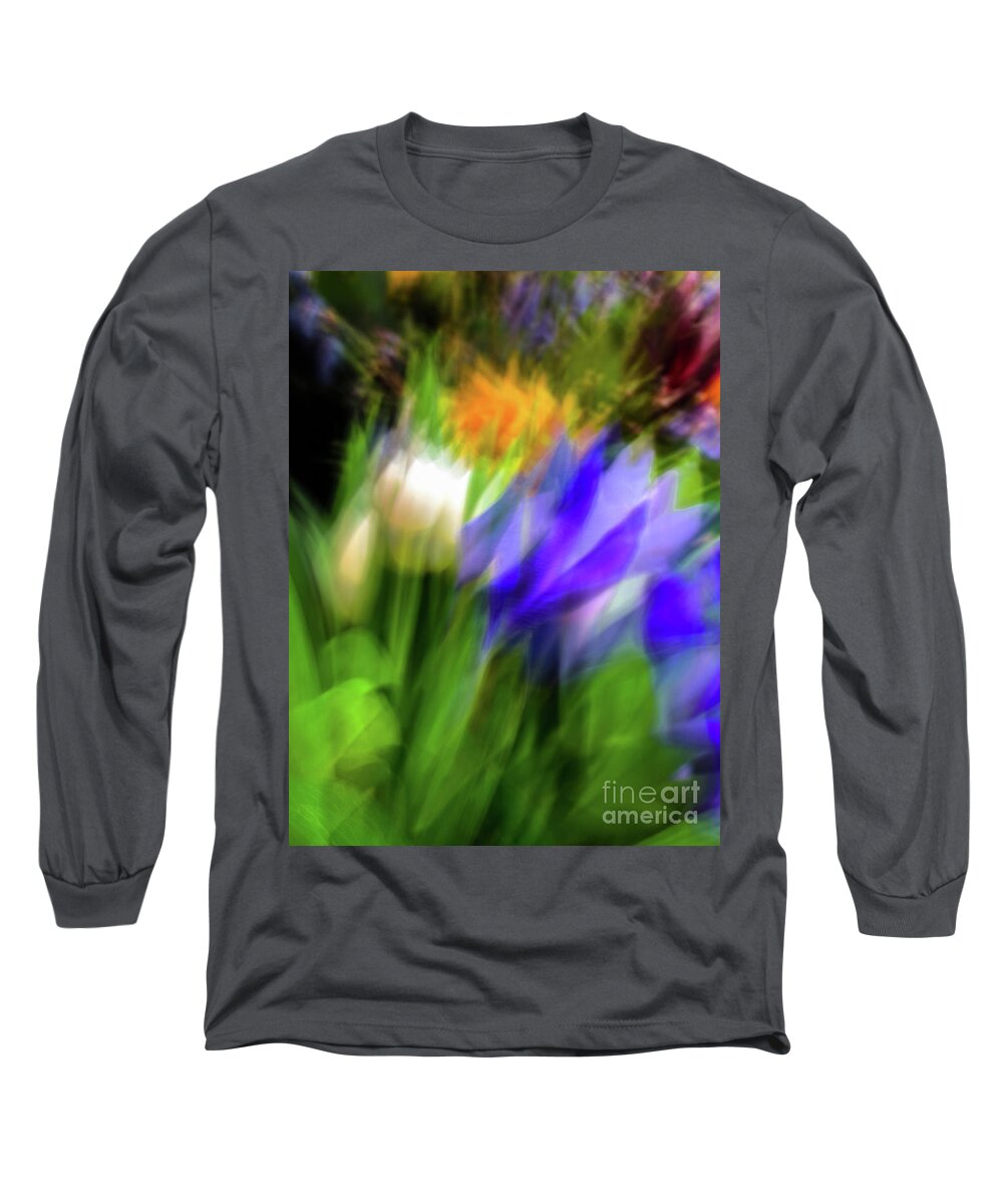Abstract Long Sleeve T-Shirt featuring the photograph Tulips and blue by Phillip Rubino