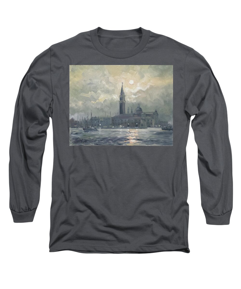 Venezia Long Sleeve T-Shirt featuring the painting Venetian Nocturne by Irek Szelag