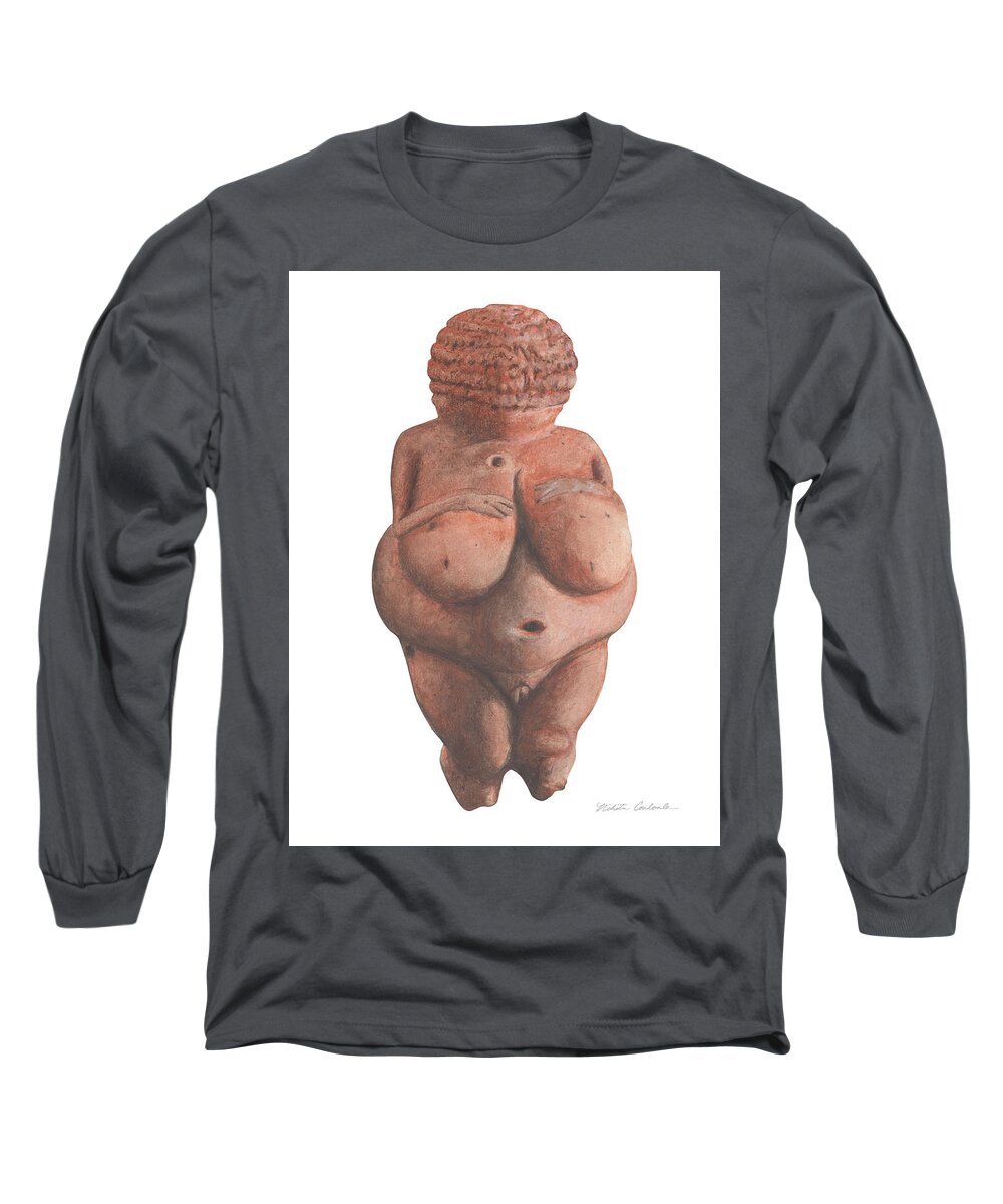 Venus Long Sleeve T-Shirt featuring the drawing Venus of Willendorf by Nikita Coulombe