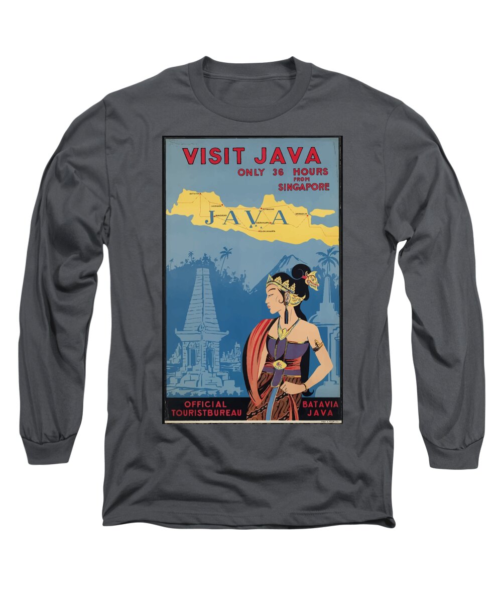Java Long Sleeve T-Shirt featuring the painting Vintage Travel Poster - Java by Esoterica Art Agency