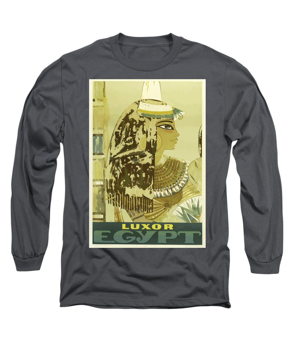 Luxor Long Sleeve T-Shirt featuring the painting Vintage Travel Poster - Luxor, Egypt by Esoterica Art Agency