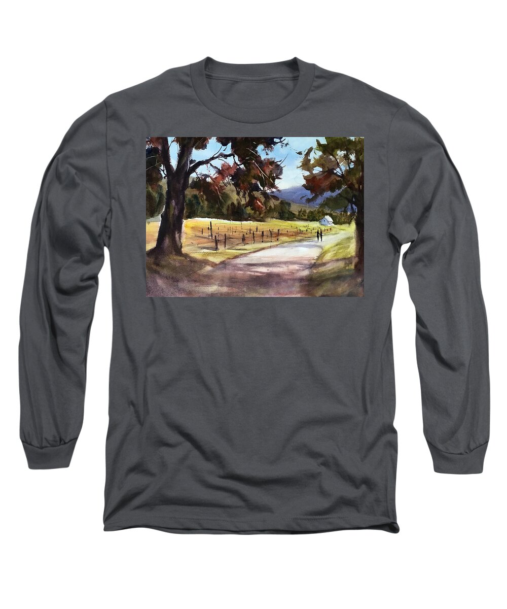 Landscape Long Sleeve T-Shirt featuring the painting Walking in Wine Country by Judith Levins