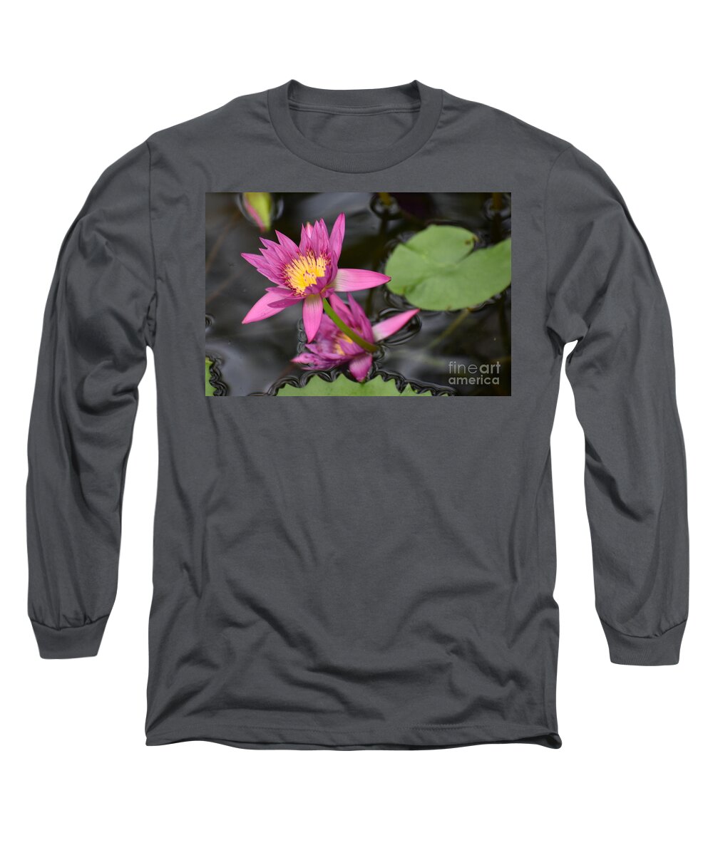 Lilies Long Sleeve T-Shirt featuring the digital art Water Lily by Yenni Harrison