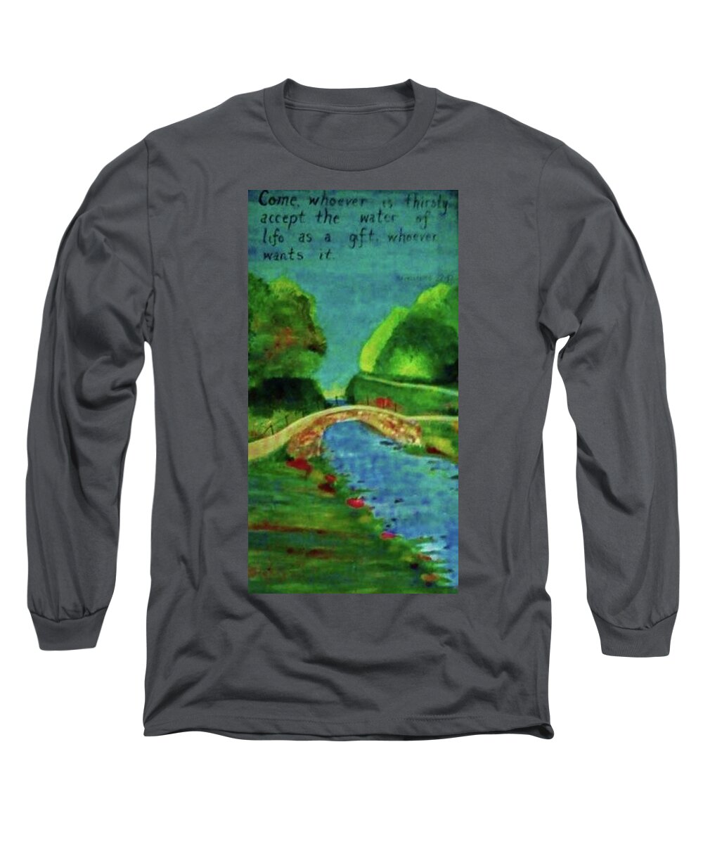 Christian Wall Art Long Sleeve T-Shirt featuring the painting Water of Life by Christy Saunders Church