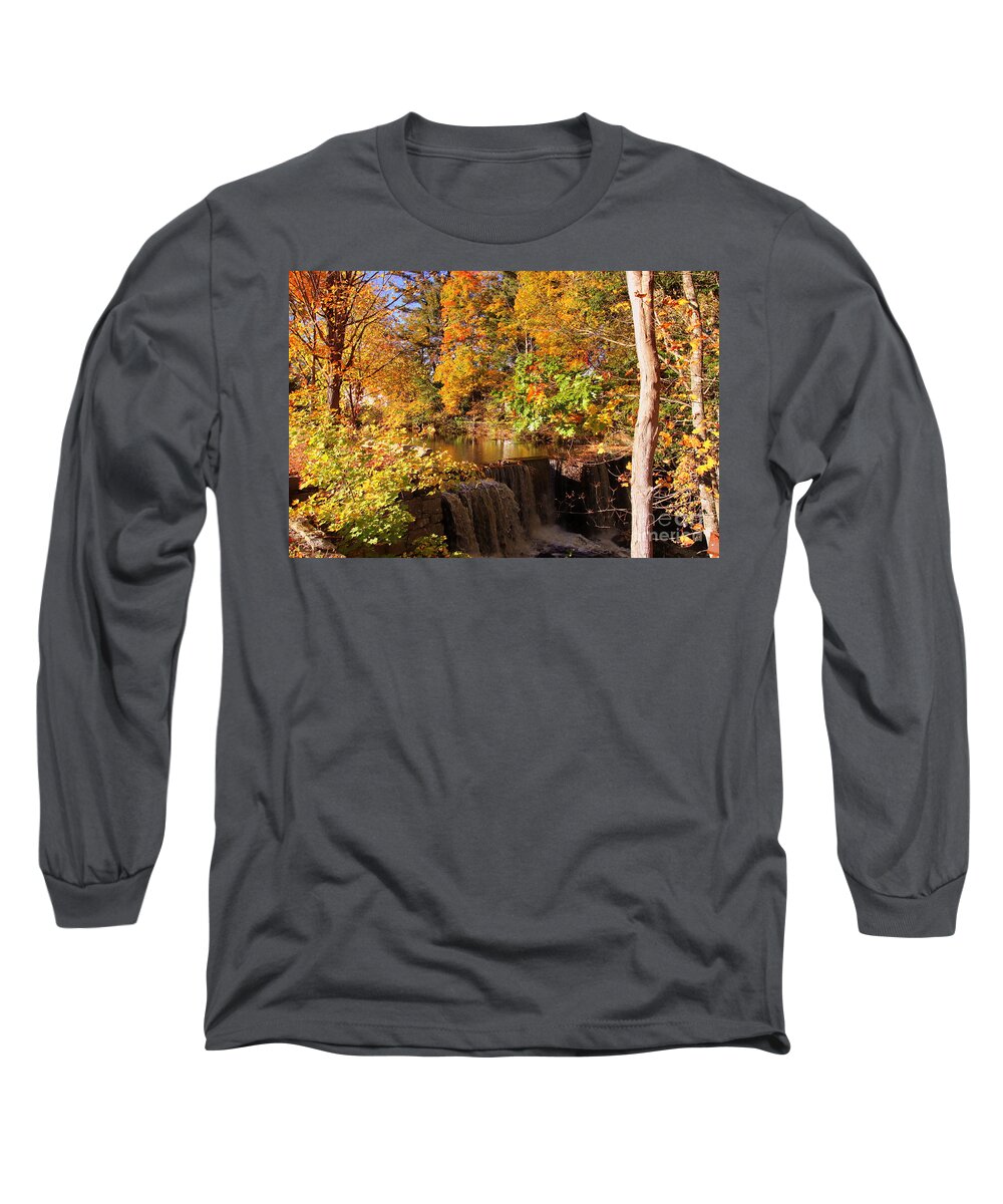 Maine Long Sleeve T-Shirt featuring the photograph Waterfall in Autumn by Lennie Malvone
