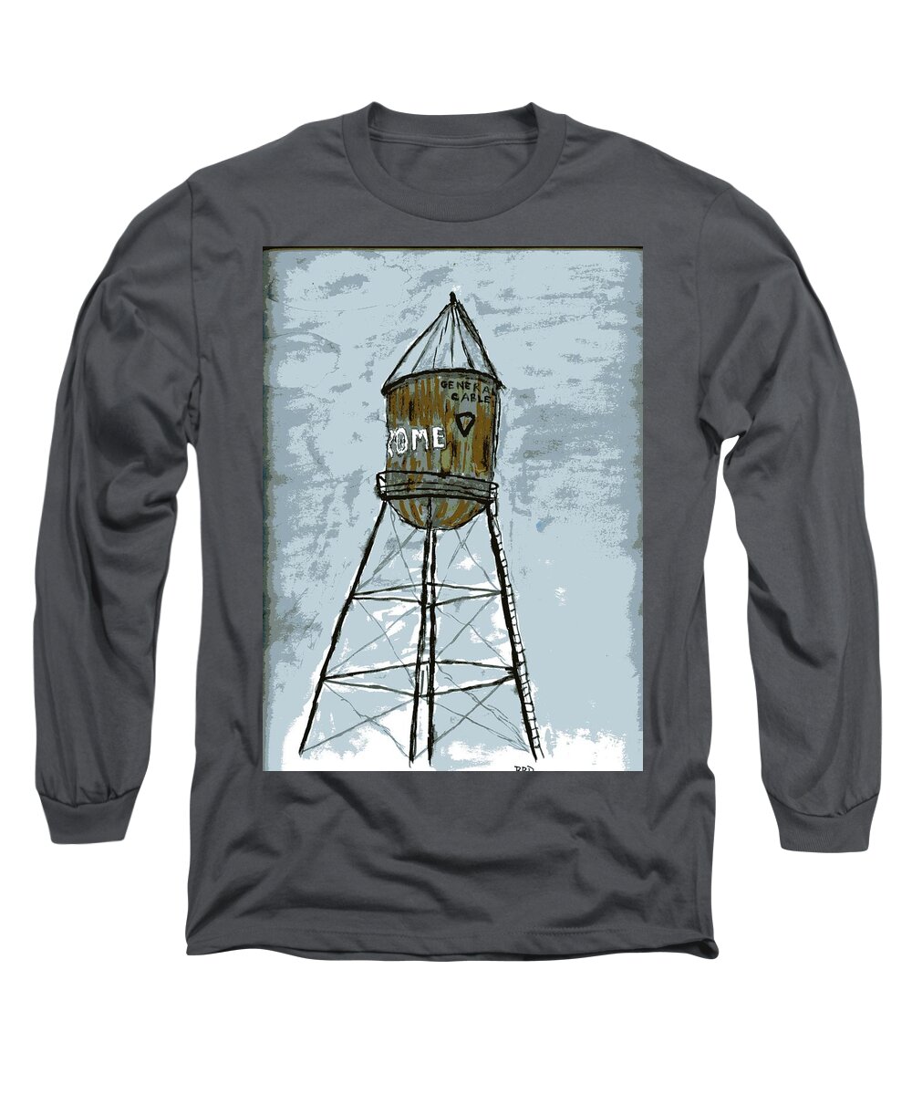 Water Tower Long Sleeve T-Shirt featuring the painting Watertower by Branwen Drew