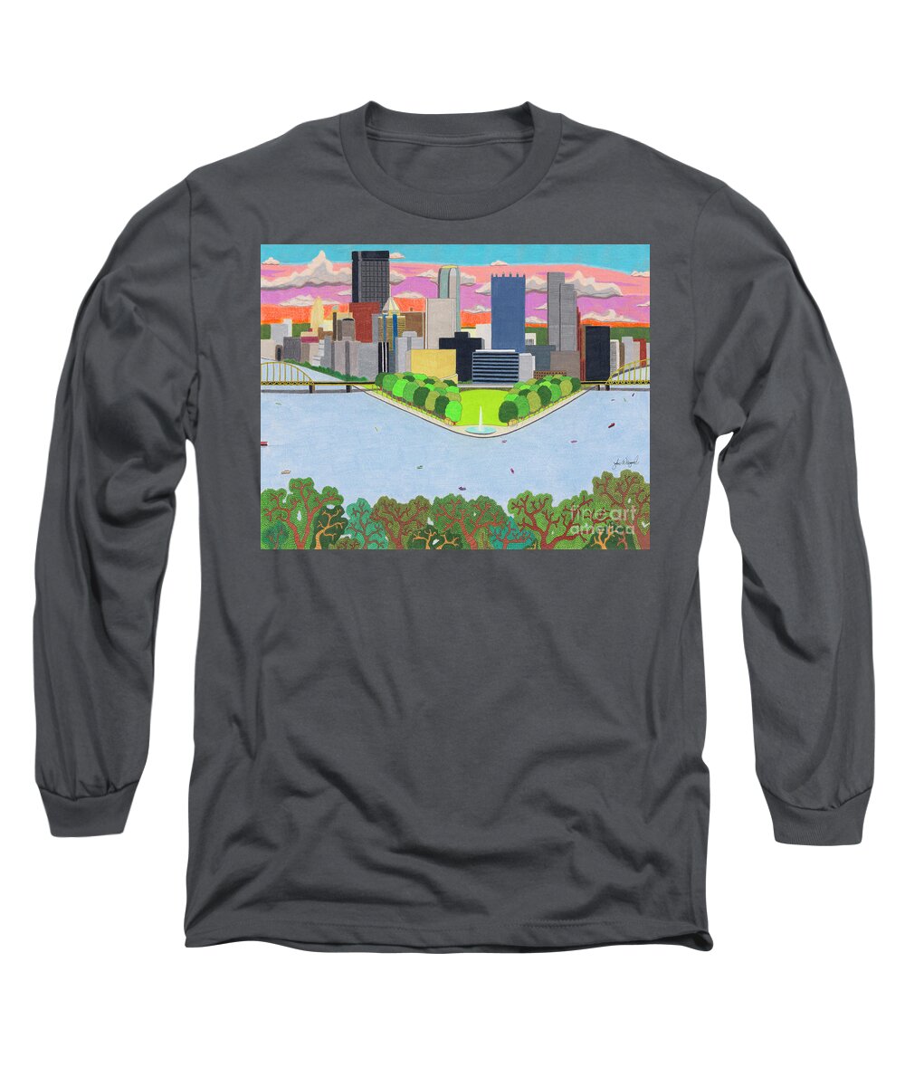 Landscape Long Sleeve T-Shirt featuring the drawing West End Overlook by John Wiegand