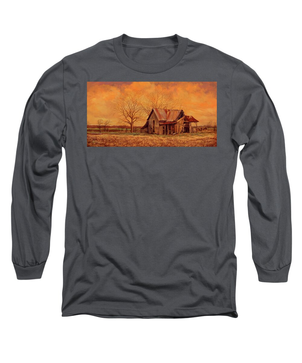 Farmland Long Sleeve T-Shirt featuring the painting Where Grandpa Once Played by Hans Neuhart