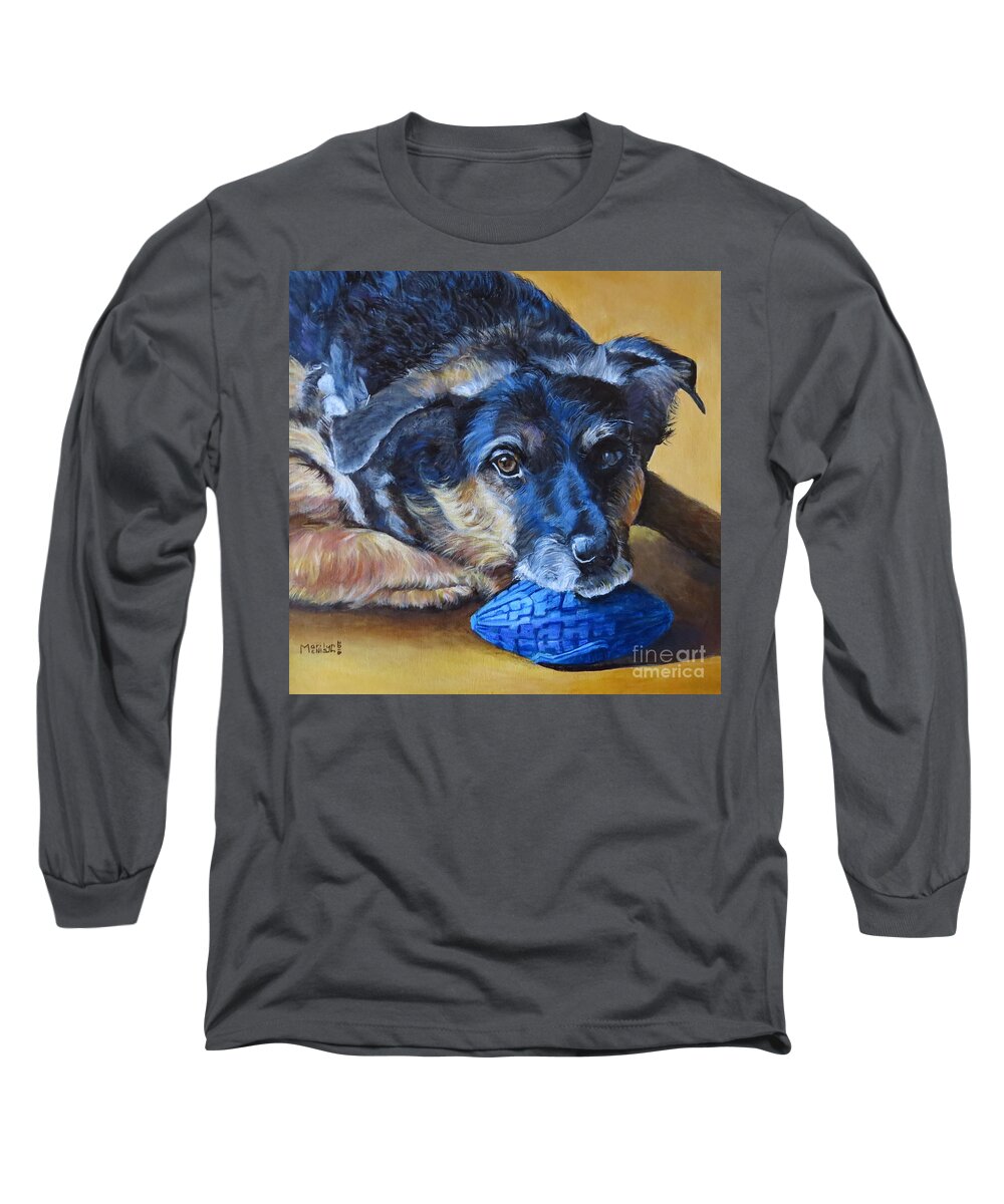 Dog Long Sleeve T-Shirt featuring the painting Wishful Luke by Marilyn McNish