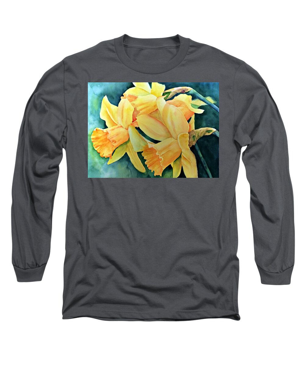 Daffodil Long Sleeve T-Shirt featuring the painting Yellow Splendor by Beth Fontenot