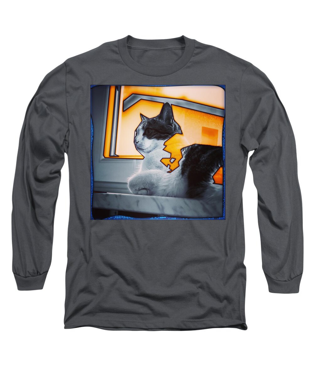 Cat Long Sleeve T-Shirt featuring the digital art 09.05.2023 - 04 #09052023 by Marko Sabotin