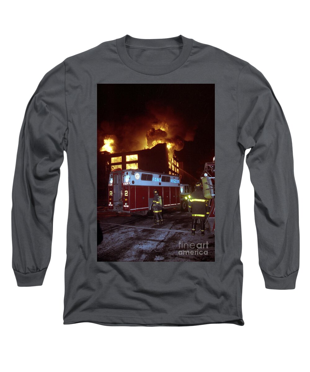 Fdny Long Sleeve T-Shirt featuring the photograph 1-15-91 77-55-272 McKibbin Street 5 Alarms by Steven Spak