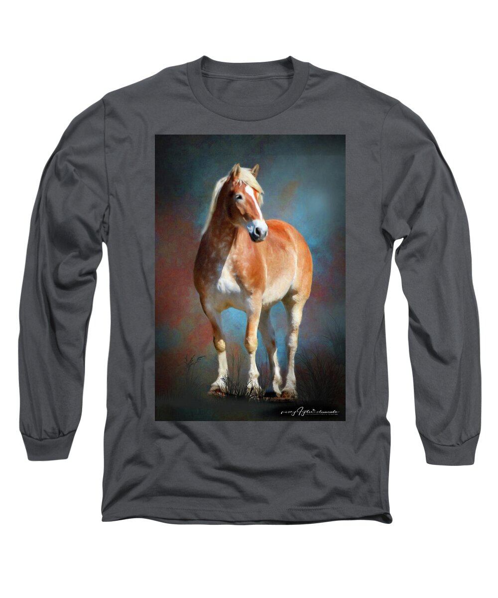 Horse Draft Horse Belgian Chestnut Copper Gold Nature Animal Equine Long Sleeve T-Shirt featuring the digital art Belgian #1 by Posey Clements