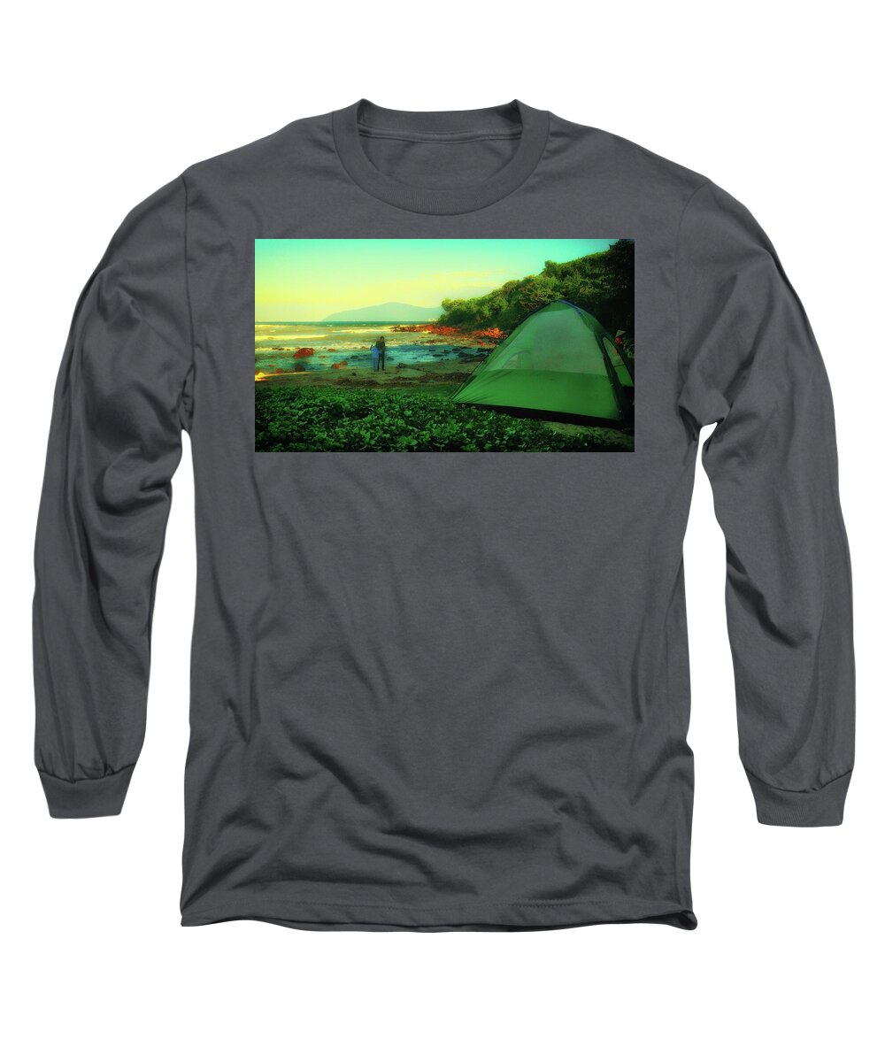 Camp Long Sleeve T-Shirt featuring the photograph Camping on the rocky beach by Robert Bociaga