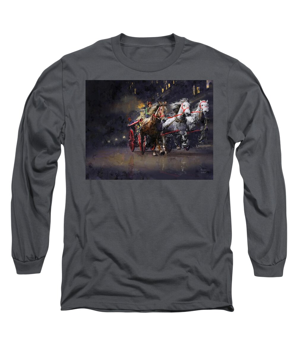 Chicago Long Sleeve T-Shirt featuring the mixed media Chicago Firehorses #1 by Glenn Galen