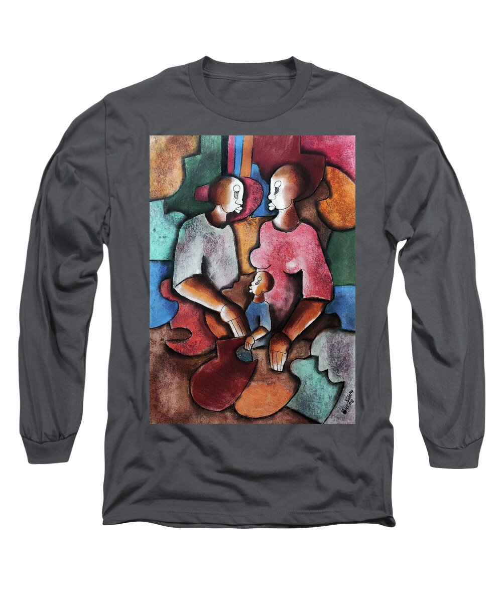 African Art Long Sleeve T-Shirt featuring the painting Circle of Love #1 by Peter Sibeko 1940-2013