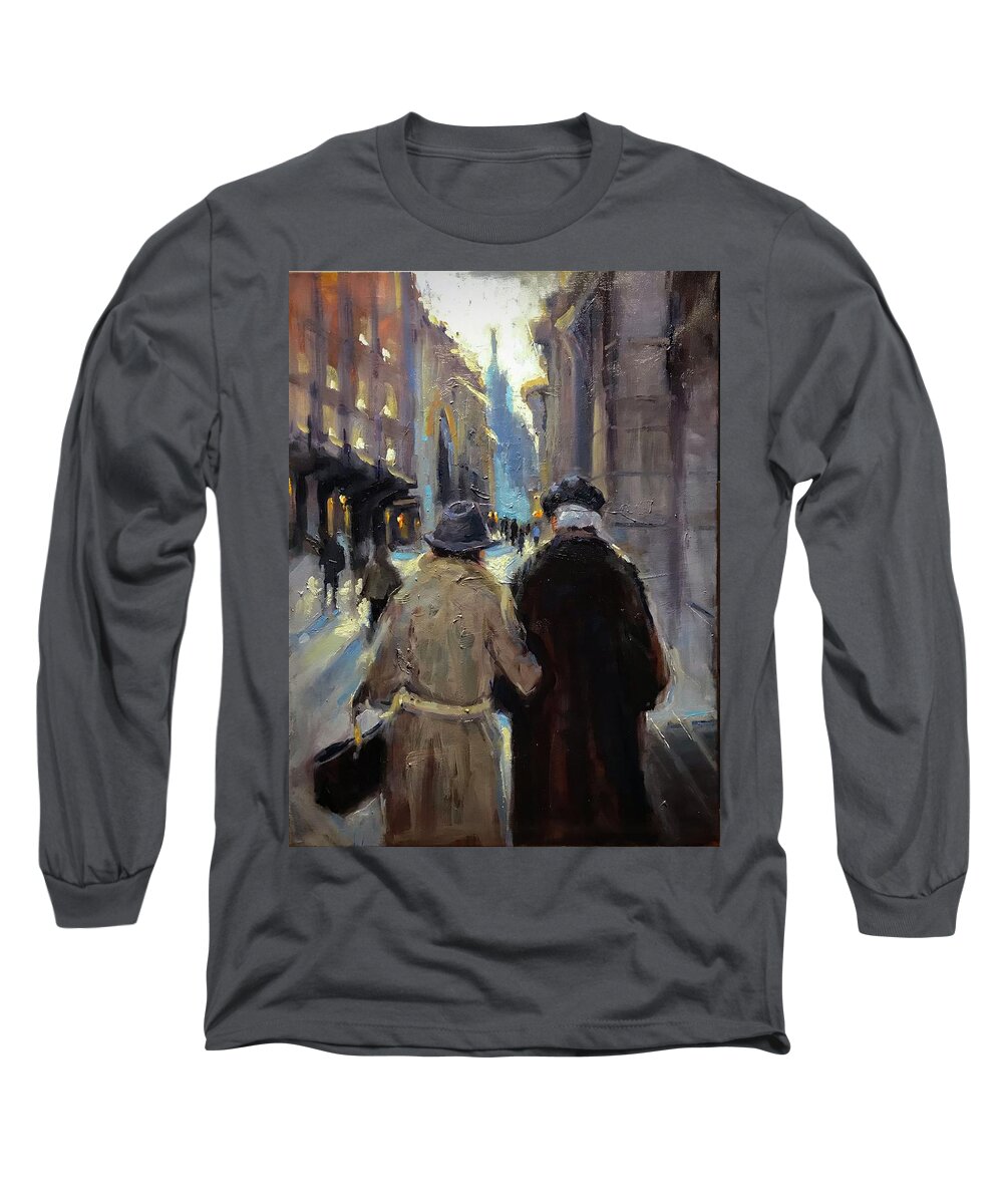 Couple Long Sleeve T-Shirt featuring the painting Growing Old Together by Ashlee Trcka