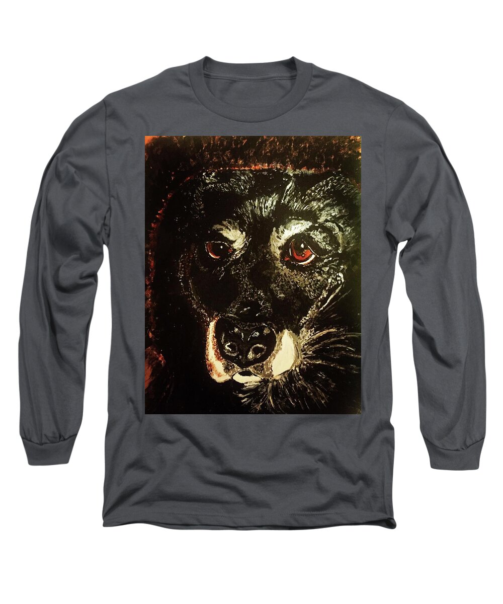 Dog Long Sleeve T-Shirt featuring the painting Black Lab Rescue Dog by Melody Fowler