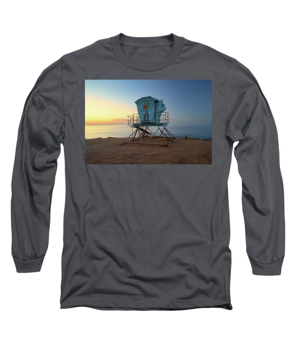 Beach Long Sleeve T-Shirt featuring the photograph Lifeguard Tower at Sunrise #1 by Matthew DeGrushe