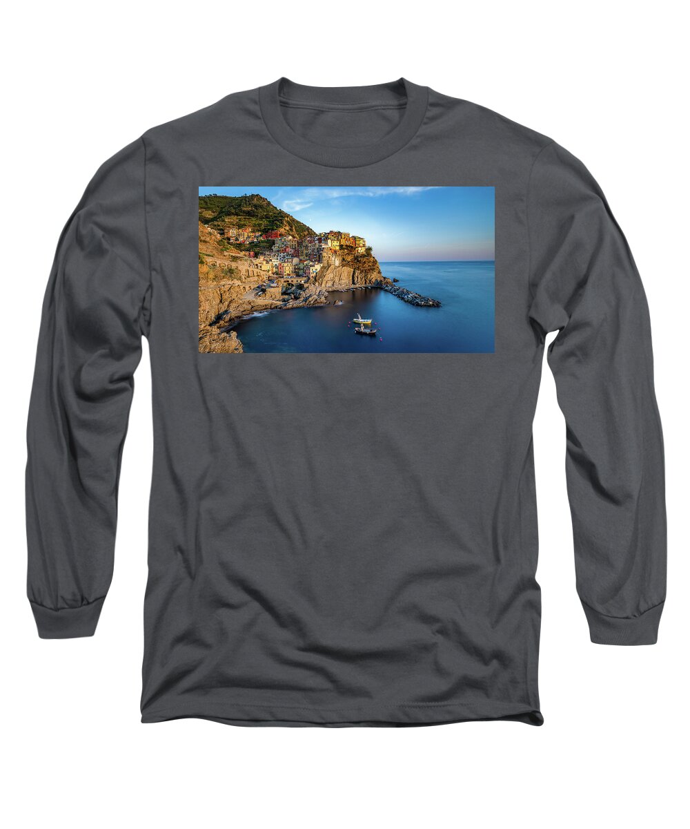 Cinque Terre Long Sleeve T-Shirt featuring the photograph Manarola Sunset #1 by David Downs