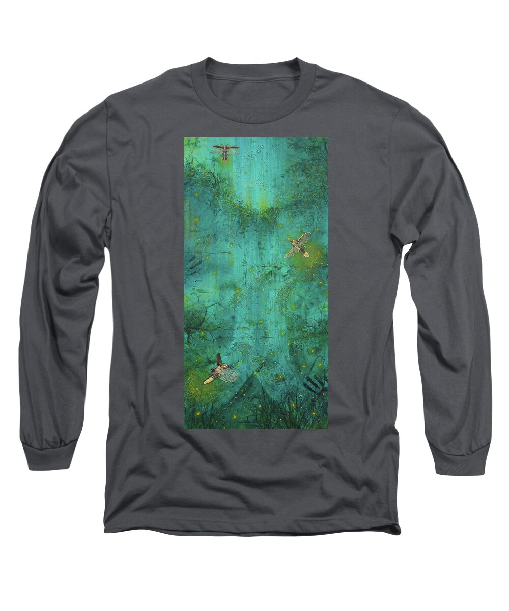 Firefly Long Sleeve T-Shirt featuring the painting Navigators through the Darkness #1 by Pamela Kirkham