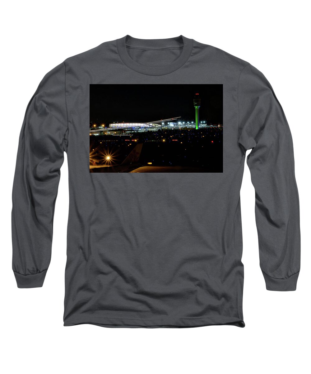 Planes Long Sleeve T-Shirt featuring the photograph Planes at night #1 by Dmdcreative Photography