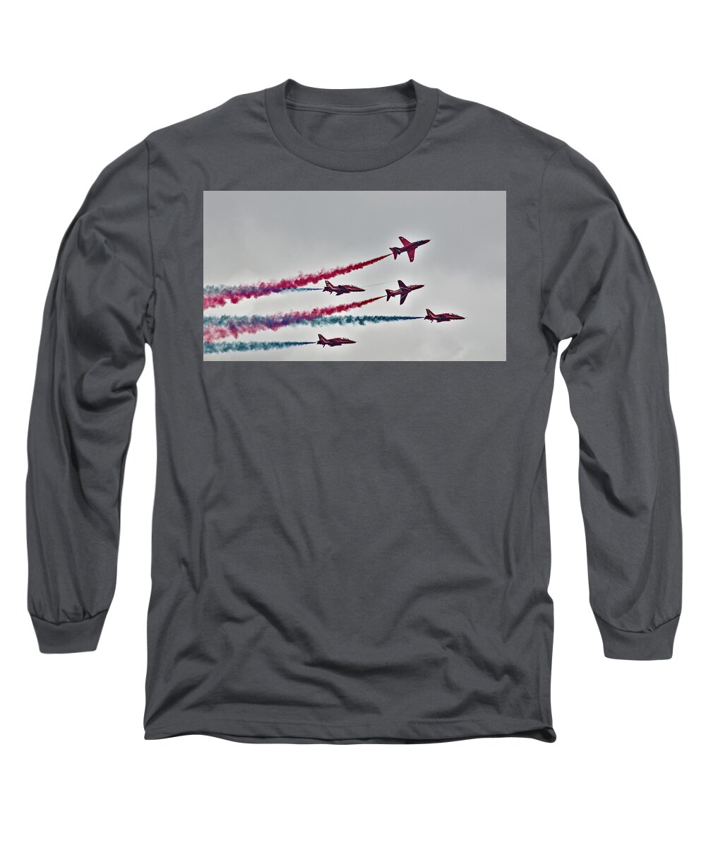Red Arrows Long Sleeve T-Shirt featuring the photograph Red Arrows Display #1 by Jeremy Hayden