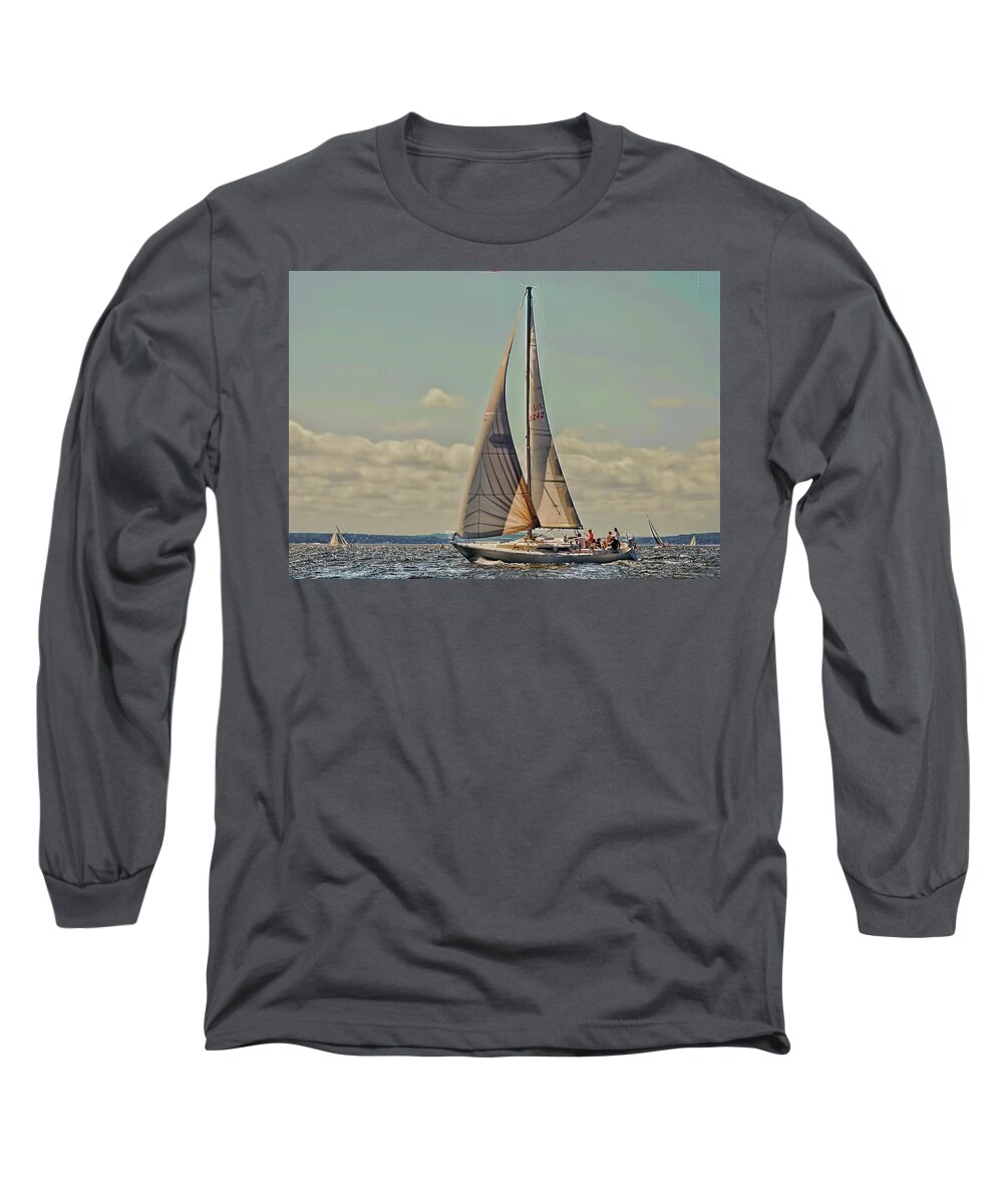 Sailboat Long Sleeve T-Shirt featuring the digital art Sailboat Race in Rye, New York by Cordia Murphy