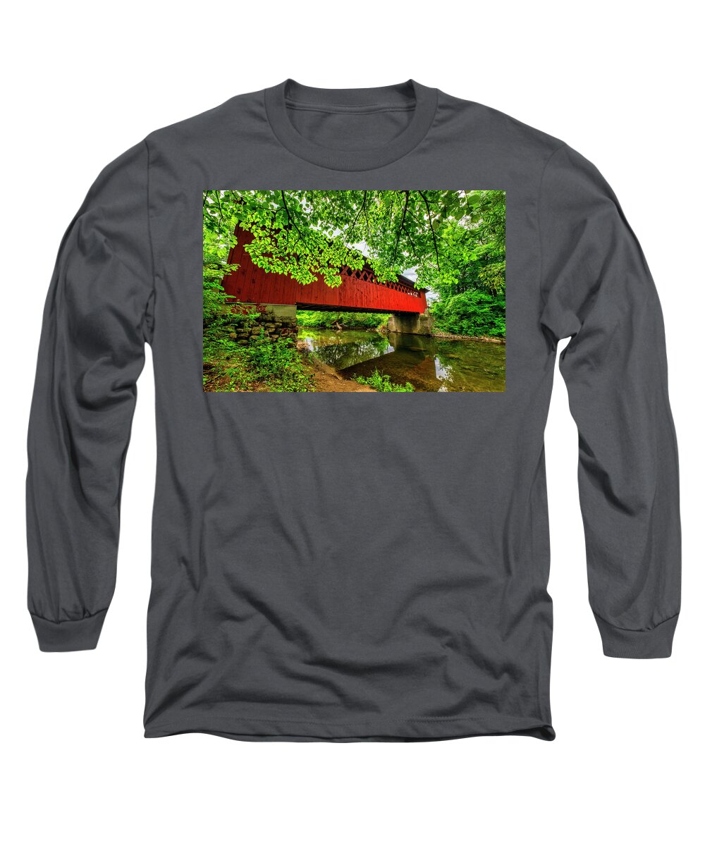 America Long Sleeve T-Shirt featuring the photograph Silk Covered Bridge #1 by Andy Crawford