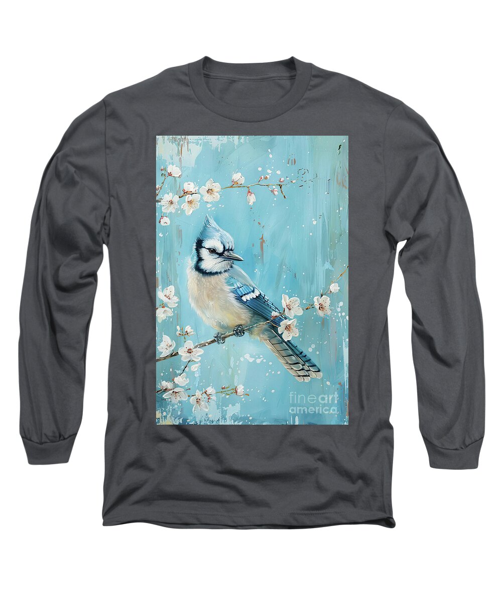 Blue Jay Long Sleeve T-Shirt featuring the painting Pretty Spring Blue Jay by Tina LeCour
